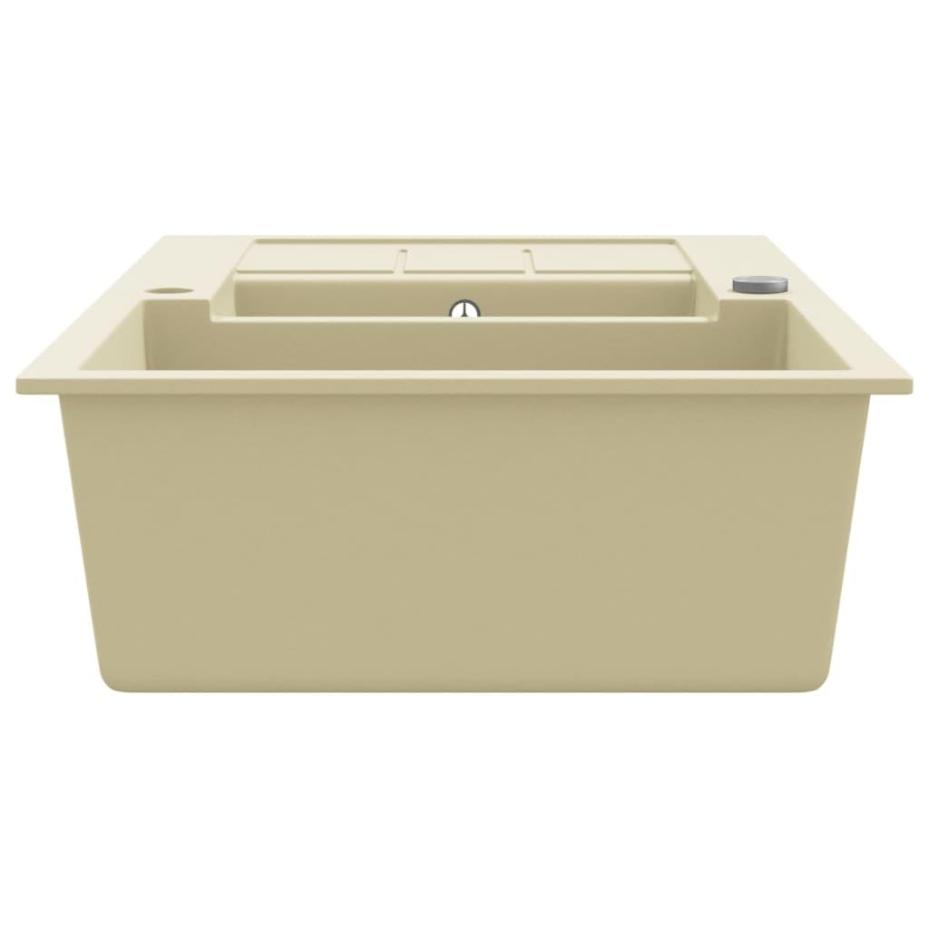 vidaXL Lavello da Cucina in Granito Naturale Stile Contemporaneo Elegante Vasca Doppia Reversibile con Filtro Lavandino Lavabo Beige