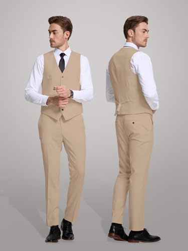 Men's Linen Suits 2 Piece Slim Fit Suit Lightweight Summer Beach Wedding Prom Vest and Pants Set2