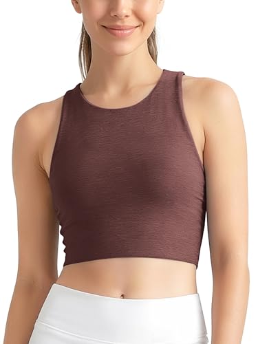 Image of ODODOS Racerback Tank Bra for Women High Neck Non Padded Medium Support Sports Bra Workout Yoga Crop Tops