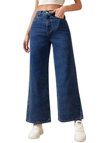 Pantalon décontracté en jean femme DEELMO coupe droite longueur complète