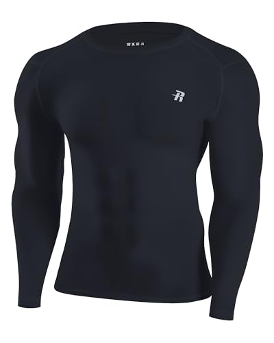 Runhit Long Sleeve Compression Shirts for Men，UPF 50+ Gym Men's Compression Shirts, Running Workout Rash Guard Navy S