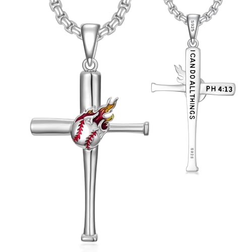 Chaîne en forme de croix de baseball pour homme en argent 925 massif