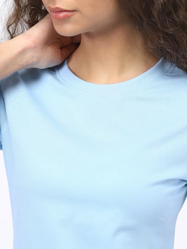 Image of NOBERO 100% Cotton T-Shirts for Women Stylish | Regular Fit | Solid T Shirts for Women 180 GSM Combed Cotton | Crew Neck Half Sleeve
