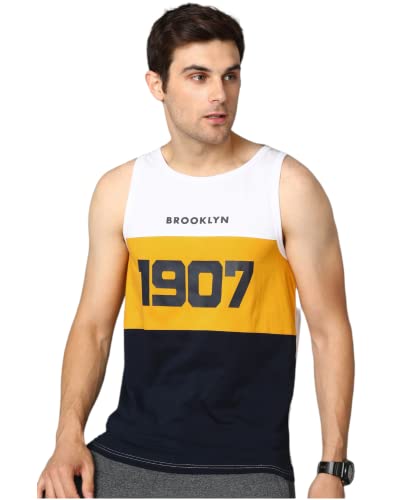 Image of Alan Jones Clothing Men Cotton Printed Sleeveless T-Shirt | Regular Fit | Casual, Beach & Lounge Wear | Tank Top for Summer