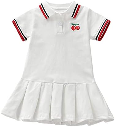 popopie Toddler Baby Girls Polo Dress Cherry Embroidered Short Sleeve Pleated Tennis Dress Playwear Sundress White