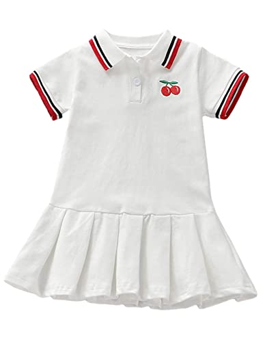 Popopie Toddler Baby Girls Polo Dress Cherry Embroidered Short Sleeve Pleated Tennis Dress Playwear Sundress White #TOP10
