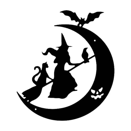 Adornos De Escoba De Bruja,Adornos De Jardín De Brujas,Colgante de Bruja de Hierro Forjado - Figura voladora de Bruja de Halloween, Escoba de Bruja, decoración Colgante aterradora para Exteriores