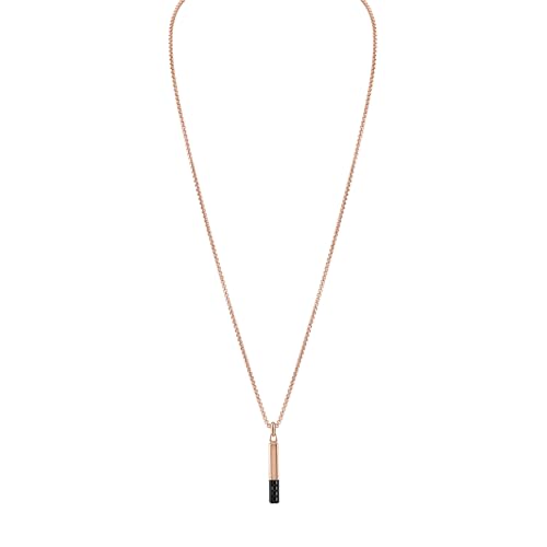 Bulova Jewelry Men's Latin Grammy Rose Gold Stainless Steel Bar Shaped Amulet Pendant, Inlay Black Spinel,Rose Tone Stainless Steel Rounded Box Link Chain Necklace Style:BVC1074-RSTBSP4