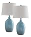 Kings Brand Light Blue With White Fabric Shade Table Lamps, Set of 2