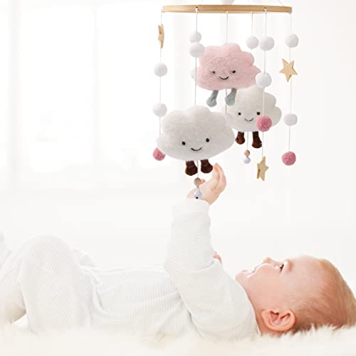 Promise Babe Baby Mobile for Baby Cot,Cute Wooden Star Clouds Baby Mobiles Felt Cot Mobiles Nursery Wooden Crochet Mobiles Newborn Boy Girl Bed Bell Wind Chimes Hanging Deco Nursery Mobiles for Babies - Image 3