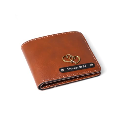 Image of Men Leather Personalized Wallet I Customized Slim Stylish Purse with Name & Charm I Unique Birthday Anniversary Gift Love Husband Employees Clients (TAN)