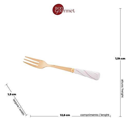 CJ 4 GARFOS AÇO INOX P/APERITIVO DOURADO C/CABO CERÂMICA BRANCO