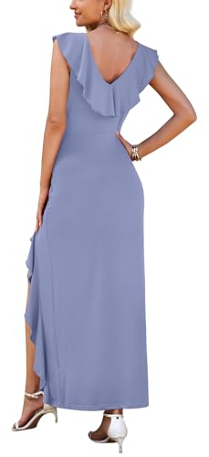 WEACZZY Women V Neck Sleeveless Casual Flowing Long Dress Elegant Semi Formal Dresses Sexy Date Night Outfit,Smoke Blue,M — view 5