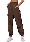 Aleumdr Sweatpants Women Cargo Pants Baggy Sweat Fall Pants 2025 Athletic Cotton High Waisted Fleece Lined Casual Pants with Pockets Brown Large