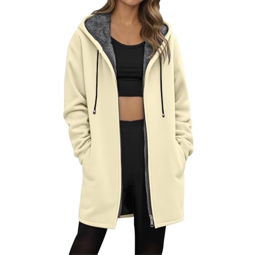 Veste polaire unie pour femme de longueur moyenne avec fermeture éclair pratique