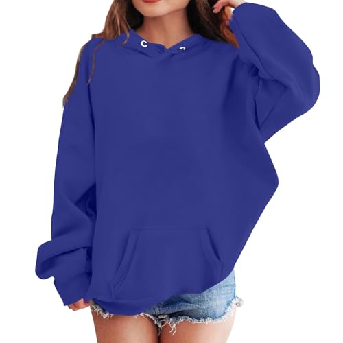 Girls Oversized Hoodies Long Sleeve Fleece Boys Sweater Loose Solid Hoodies Pullover Hooded Neck Top Pocket Fall Shirt
