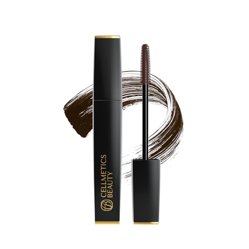 Cellmetics Mascara for Older Women 60 Plus, Volumizing & Lengthening Tubing Mascara with Lash Growth Effect, Hypoallergenic, Smudge-Free and Gentle for Sensitive Eyes (Brown)
