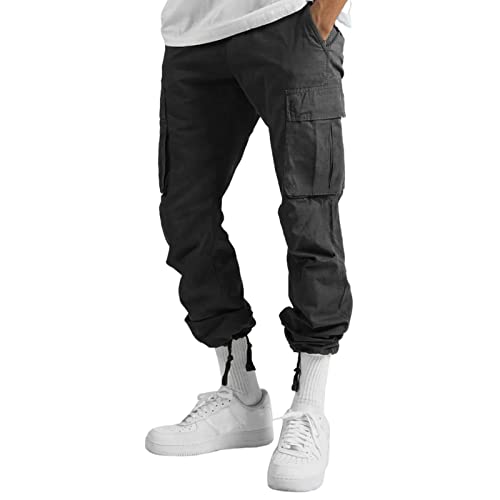 Cargo Pants For Men Casual Joggers Athletic Pants Loose Fit Hiking Trousers Outdoor Wearing Pants With Pockets Black #TOP1