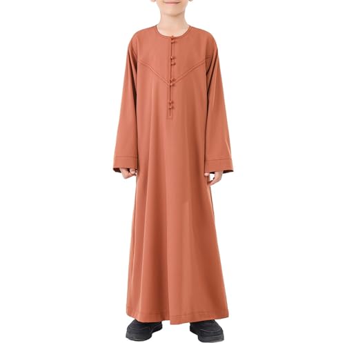 Arabic Thobe for Kids Boys Solid Long Sleeve Muslim Kaftan Robe Boys Crew Neck Button Islamic Thobe Prayer Clothes2