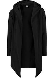 Urban Classics Herren Long Hooded Open Edge Cardigan – Langer Kapuzen Cardigan aus Baumwolle im Loose Fit, offener Schnitt mit offenen Kanten für Streetwear & Freizeit, Schwarz, XL