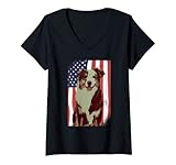 Femme Berger australien, drapeau américain australien, amateur de chiens T-Shirt avec Col en V