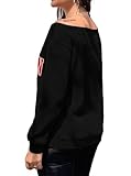 Avanova Women Off The Shoulder Brooklyn Graphic Sweatshirt Long Sleeve Oversized Pullover Top Black X-Large