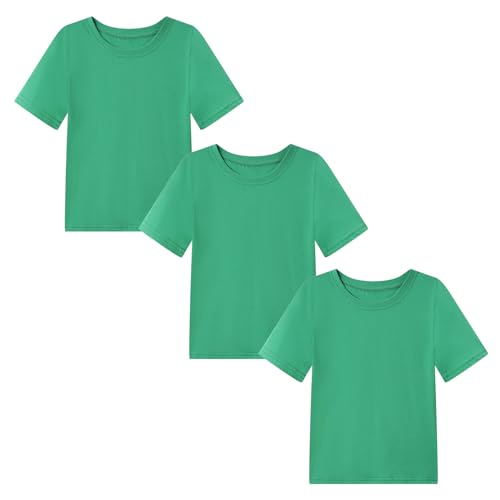 Image of Smazero Kids Plain T-Shirt Cotton Crew Neck Girls Boys T Shirts Summer Short School PE Tee Tops for Children 5-13 Years 3 Packs Green