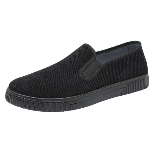Scarpe basse da uomo senza lacci, piatte in tessuto, traspiranti, da jogging, con suola morbida, leggere, tinta unita, casual, Nero , 44 EU