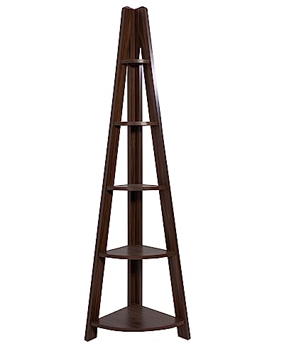 Image of DeckUp TIVA Engineered Wood Corner Ladder Book Shelf (Walnut, Matte Finish)