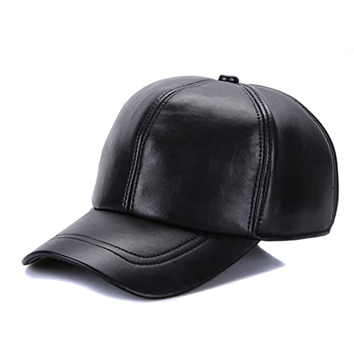PRDECE Casquette en cuir de mouton en automne et en hiver, casquette de baseball pour homme et femme, casquette neutre, casquette décontractée, réglable unique, noir, Noir , taille unique Cover