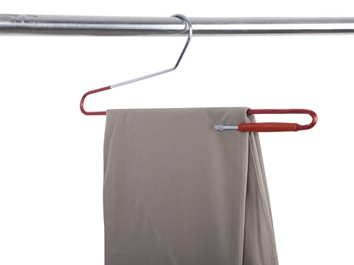 Image of ROLLYWARE Stainless Steel Saree Hangers with Lower Band Lock Hanger for Saree Hanging for Wardrobe(Red and Silver) - Pack of 10