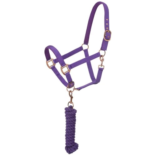 Tough1 Padded Horse Halter with Antique Hardware and Lead Rope - Purple