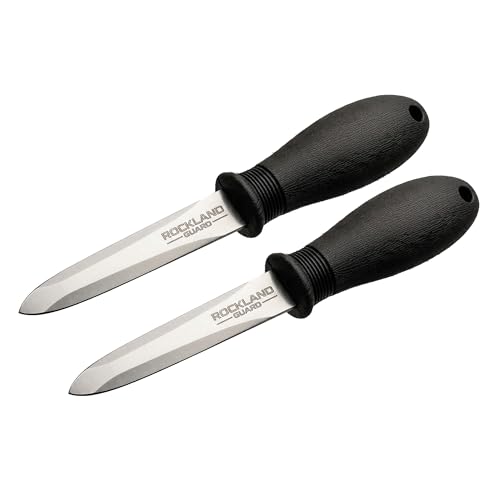 Rockland Guard Oyster Shucking Knife 2-Pack - 3.5” Heavy Duty 420 Stainless Steel Shucker Set for Clams & Shellfish - Non-Slip Ergonomic Handle Seafood Tools, Set of 2