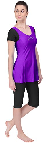 Image of FILMAX Originals Women Spandex Lycra Solid Maximum Covered One Piece Swimsuit (SW-4646 Purple & Black M)