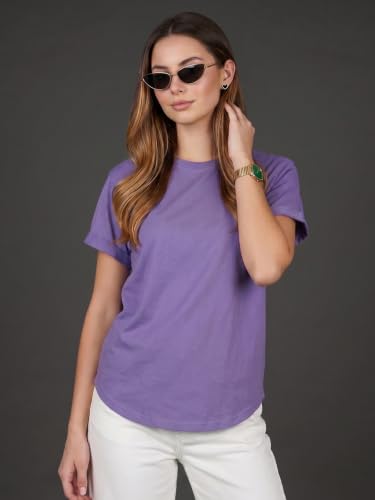 Image of JUNEBERRY Pure 100% Cotton Oversized Loose Fit Drop Shoulder Round Neck Boyfriend Fit Solid Half Sleeves T-Shirt for Women & Girls (Sizes: S to 2XL)