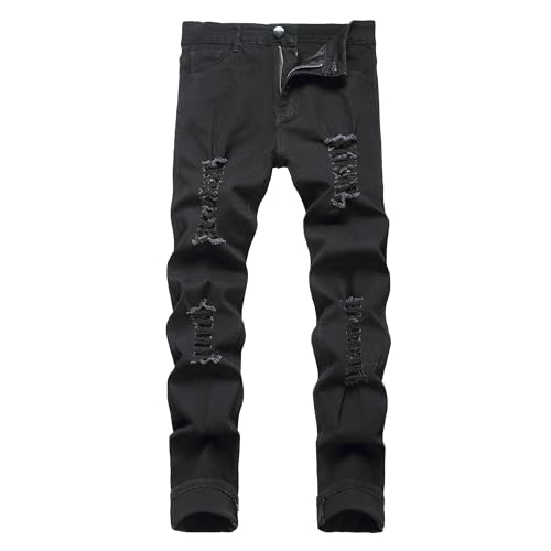 Jean délavé déchiré pour homme coupe ajustée et droite en denim extensible