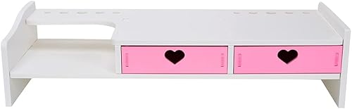 Organizador de escritorio Kawaii lindo organizador de escritorio con cajones, soporte elevador para monitor, soporte elevador de computadora para