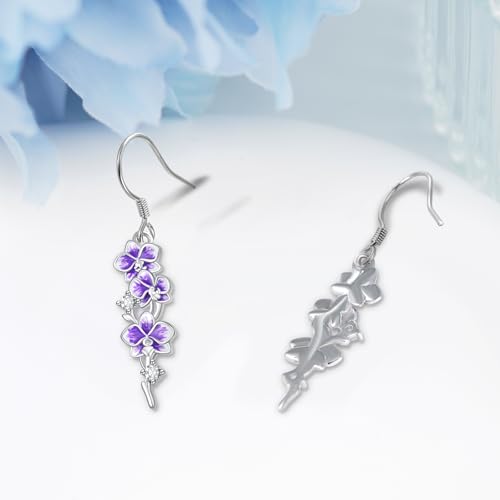 Hibiscus Earrings for Women 925 Sterling Silver Hibiscus Purple Flower Earrings Summer Tropical Hawaiian Jewelry for Women2