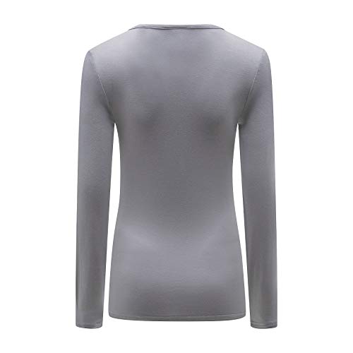 OThread & Co. Women's Long Sleeve T-Shirt Scoop Neck Basic Layer Stretchy Shirts (X-Large, Light Grey)