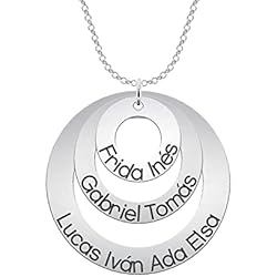Colgantes Con Nombres De Hijos Mi Joya Personalizada - Collar Discos con Nombres o Palabras - Colgante Mujer Plata de Ley con Nombres de Hijos o Nietos - Regalo Pareja Mamá o Abuela en Día de la Madre, Enamorados, hasta 3 Aros