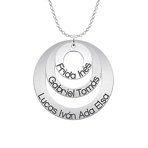 Mi Joya Personalizada - Collar Discos con Nombres o Palabras - Colgante Mujer Plata de Ley con Nombres de Hijos o Nietos - Regalo Pareja Mamá o Abuela en Día de la Madre, Enamorados, hasta 3 Aros