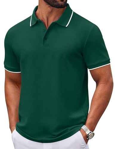COOFANDY Mens Casual T Shirt Summer Golf Shirts Polo Shirts for Men Short Sleeve Polos Dark Green