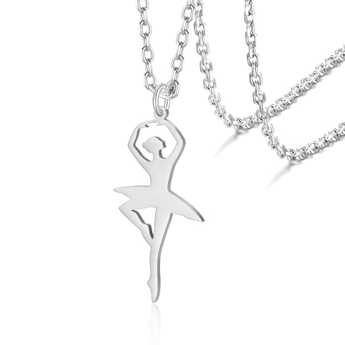 VASSAGO Collier Ballerine Ballet Cadeaux pour Filles Femmes Dainty Dance Recital Ballet Coeur Pendentif Bijoux pour Fille Maman (Collier de ballet en argent)