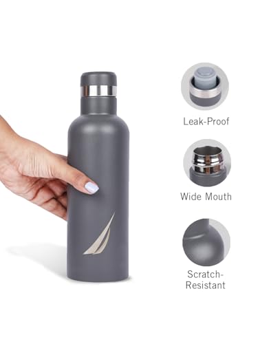Image of NAUTICA Premium Leak-Proof Insulated Water Bottle - 1pc (Yacht)| 500ml | Stainless Steel Flask with 24 Hours Temperature Retention | Ideal for Travel, Gym, Office Use Oreo Solid-Lightgrey