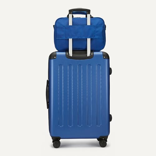Image of Amazon Basics 4-Piece Hardside Luggage Set with Multidirectional Spinner Wheels, 22 inch Carry-On, 28 inch Checked Suitcase, 15 inch Tote Bag and 10 inch Travel Case, Navy Blue