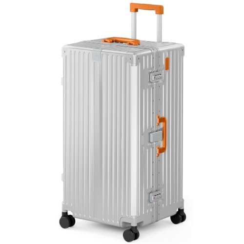 Image of ALPHA CAMP Trunk Luggage 30 Inch with Aluminum Frame Zipperless Suitcase | Large Checked Thickened 3-Layer PC Hardshell with TSA Lock,Charging Port,Cup Holder and Spinner Wheels for Extended Travel