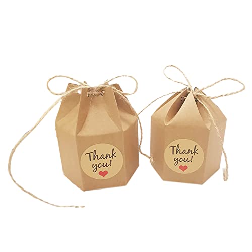 Caja de Regalo Hexagonal de 50 Piezas Caja de Embalaje de, Cajas de Regalo de Kraft Cajas de Boda de Fiesta de Bricolaje para Favores de Boda Suministros de Fiesta de(Papel café)
