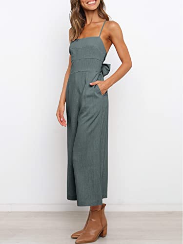 Anrabess Women's Summer Spaghetti Strap Tie Back Sleeveless Dressy High Waist Wide Leg Jumpsuit Rompers Pockets 534Shenhui-M #TOP4