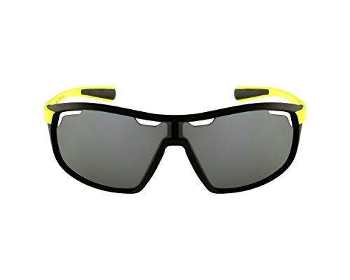 Nike Grey with Silver Flash Lens Road Machine Sunglasses, Matte Black/Volt
