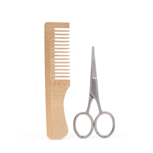 Kit Entretien de la Barbe de Big Moustache - Peigne à Barbe Homme en Bois - Ciseaux Barbe et Moustache de Professionnel pour Homme - Kit de rasage Cover
